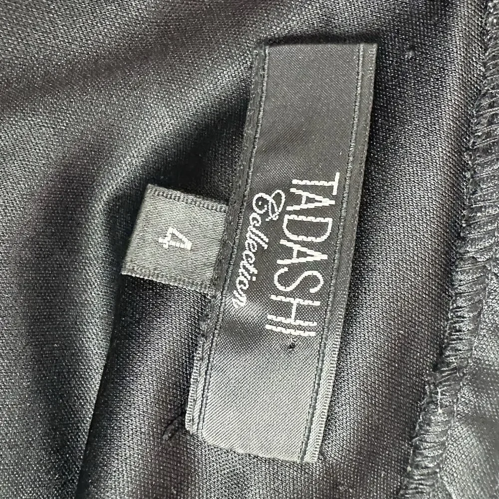 Tadashi Collection Black Satin Beaded Bust Draped Cocktail Party Dress Size 4